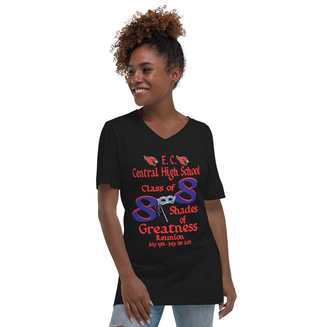 E. C. Central Class of 88 Shades of Greatness (Mask) B88/RL Unisex Short Sleeve V-Neck T-Shirt