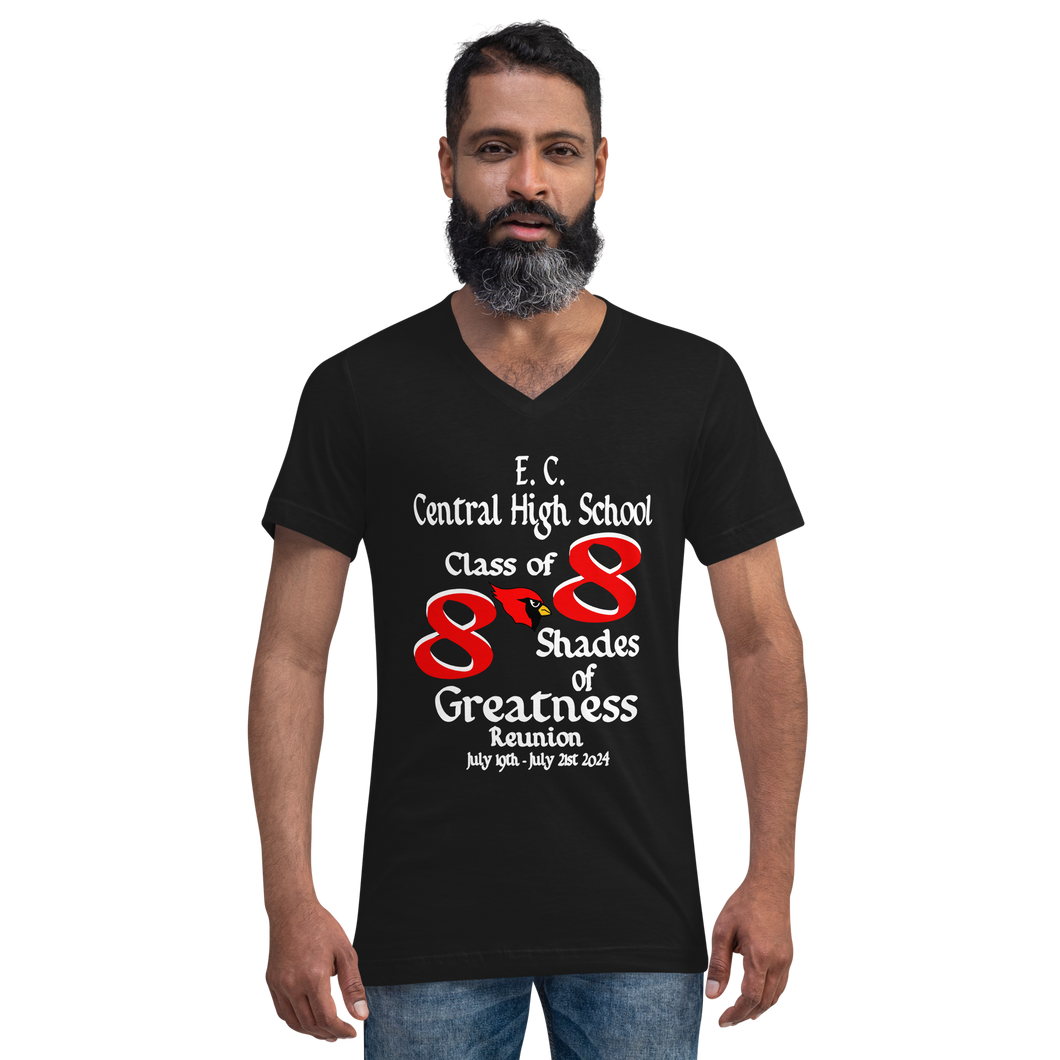 E. C. Central Class of 88 Shades of Greatness (Cardinal) R88/WL Unisex Short Sleeve V-Neck T-Shirt
