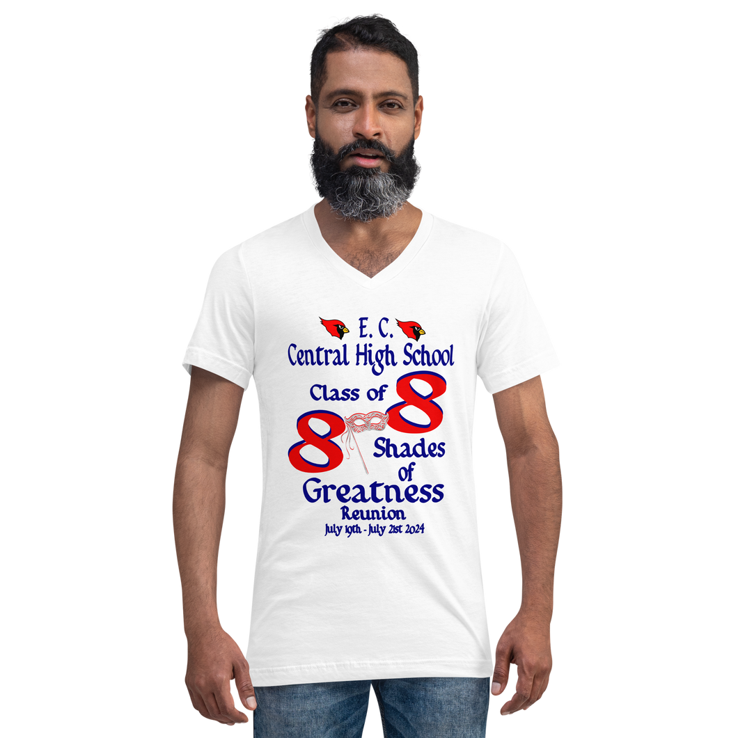 E. C. Central Class of 88 Shades of Greatness (Mask) R88/BL Unisex Short Sleeve V-Neck T-Shirt