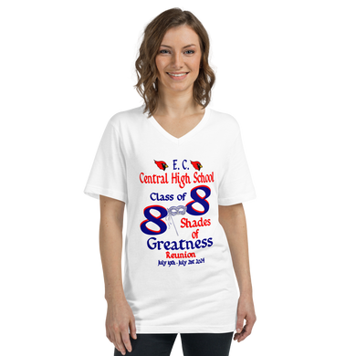 E. C. Central Class of 88 Shades of Greatness (Mask) B88/Mixed Lt. Unisex Short Sleeve V-Neck T-Shirt