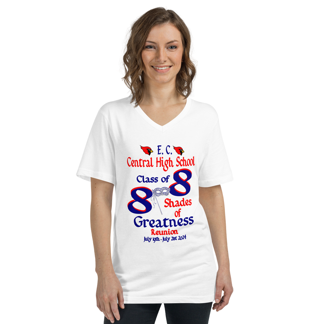 E. C. Central Class of 88 Shades of Greatness (Mask) B88/Mixed Lt. Unisex Short Sleeve V-Neck T-Shirt