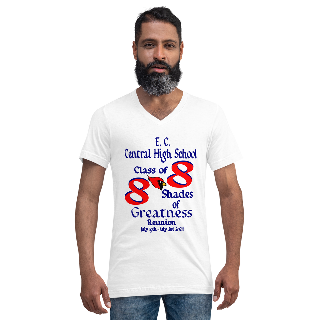 E. C. Central Class of 88 Shades of Greatness (Cardinal) R88/BL Unisex Short Sleeve V-Neck T-Shirt