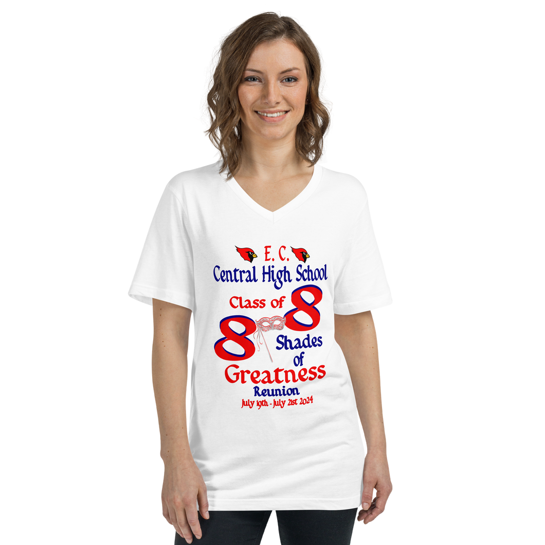 E. C. Central Class of 88 Shades of Greatness (Mask) R88/Mixed Lt. Unisex Short Sleeve V-Neck T-Shirt