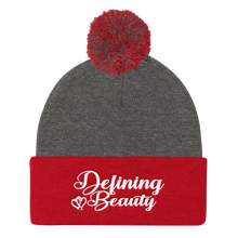 Defining Beauty Women White Letters Pom Pom Knit Cap