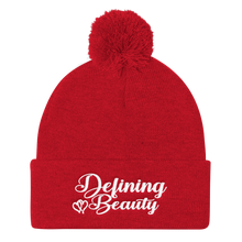 Defining Beauty Women White Letters Pom Pom Knit Cap