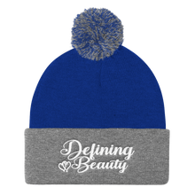 Defining Beauty Women White Letters Pom Pom Knit Cap