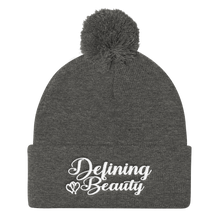 Defining Beauty Women White Letters Pom Pom Knit Cap