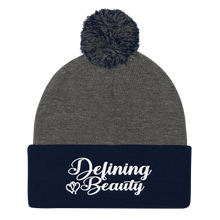 Defining Beauty Women White Letters Pom Pom Knit Cap