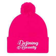 Defining Beauty Women White Letters Pom Pom Knit Cap