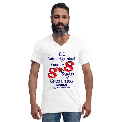 E. C. Central Class of 88 Shades of Greatness (Cardinal) R88/BL Unisex Short Sleeve V-Neck T-Shirt