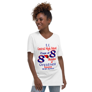 E. C. Central Class of 88 Shades of Greatness (Cardinal) Mix RB Unisex Short Sleeve V-Neck T-Shirt