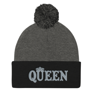 Queen Pom Pom Knit Cap (Grey Lt)
