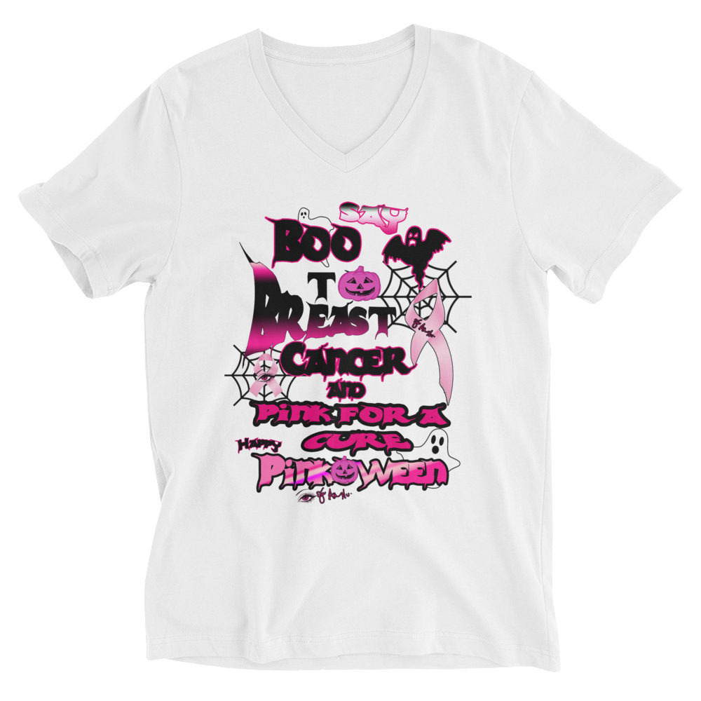 Boo To Breast Cancer (Pinkoween) Unisex Short Sleeve V-Neck T-Shirt