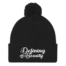Defining Beauty Women White Letters Pom Pom Knit Cap