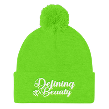 Defining Beauty Women White Letters Pom Pom Knit Cap
