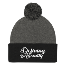 Defining Beauty Women White Letters Pom Pom Knit Cap
