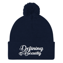 Defining Beauty Women White Letters Pom Pom Knit Cap